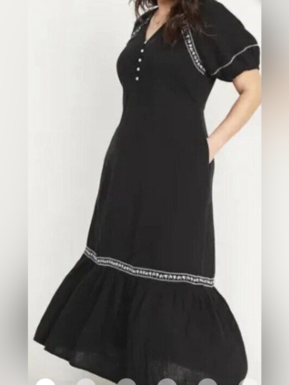 Old Navy Black Maxi Dress with White Embroidered Trim size L